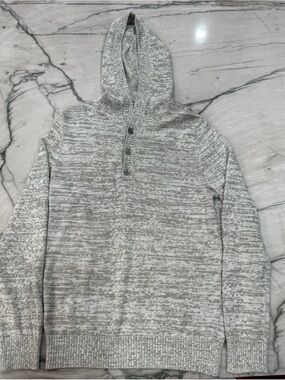 Kenneth Cole New York Hooded Sweater Mens L Gray Marled Wool Blend Henley